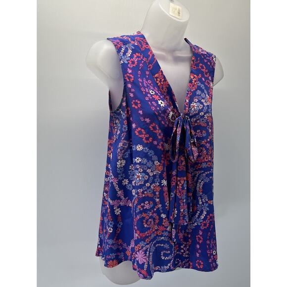 Lilly Pulitzer Raleigh Silk Tie Neck Tank Top Blouse Size XS Secret Snail Blue - Picture 3 of 7